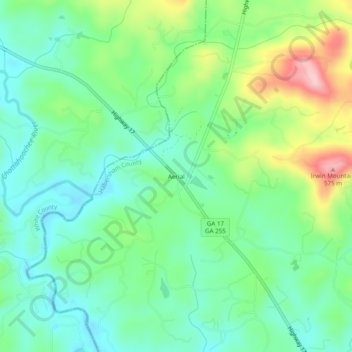 Aerial topographic map, elevation, terrain