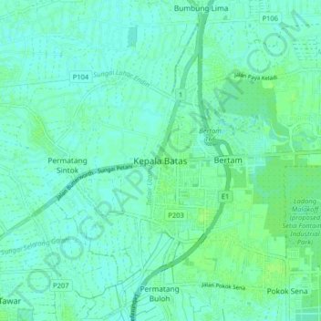 Kepala Batas topographic map, elevation, terrain