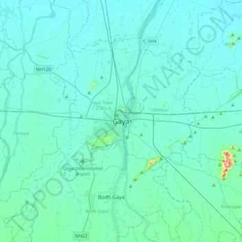 Gaya topographic map, elevation, terrain