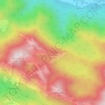 Plančica topographic map, elevation, terrain