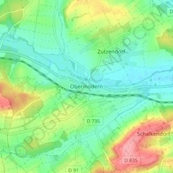 Obermodern topographic map, elevation, terrain