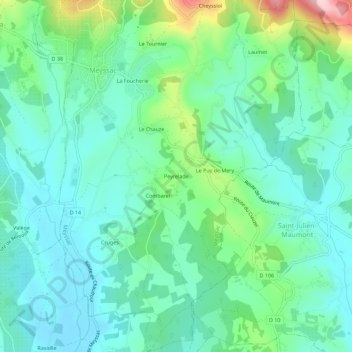 Peyrelade topographic map, elevation, terrain