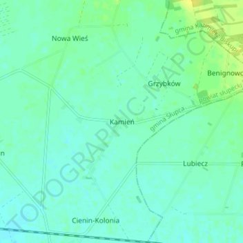 Kamień topographic map, elevation, terrain