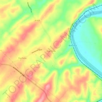 Four Forks topographic map, elevation, terrain