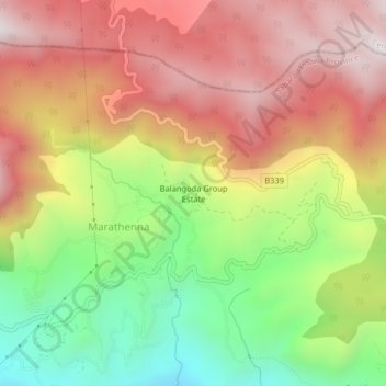 Balangoda Group Estate topographic map, elevation, terrain