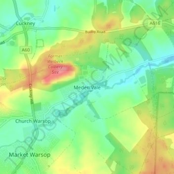 Meden Vale topographic map, elevation, terrain