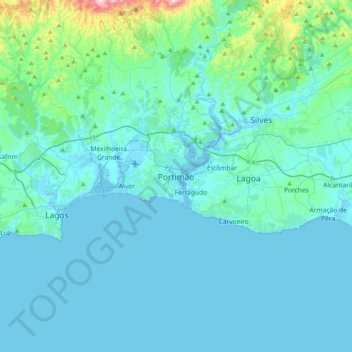 Portimão topographic map, elevation, terrain