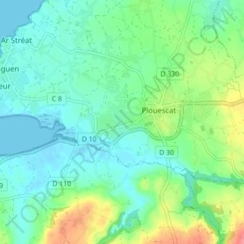 Pont An Traon topographic map, elevation, terrain
