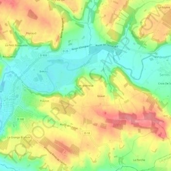 Les Andrieux topographic map, elevation, terrain