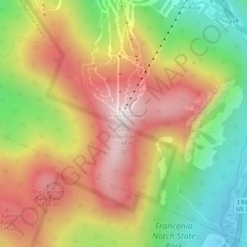 Cannon Mountain topographic map, elevation, terrain