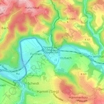 Oppertsau topographic map, elevation, terrain