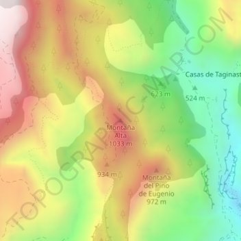 Montaña Alta topographic map, elevation, terrain