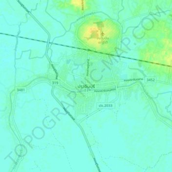Prachin Buri topographic map, elevation, terrain