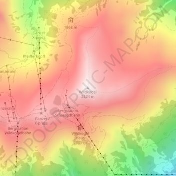 Wildkogel topographic map, elevation, terrain