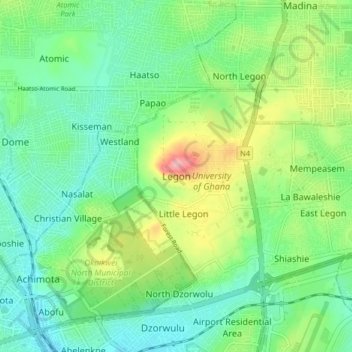 Legon topographic map, elevation, terrain