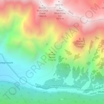 Monte Tamor topographic map, elevation, terrain