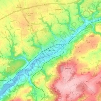 Landerneau topographic map, elevation, terrain