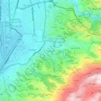 Kfarshima topographic map, elevation, terrain