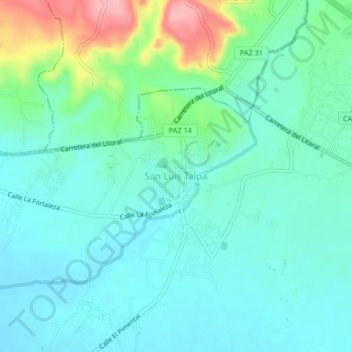 San Luis Talpa topographic map, elevation, terrain
