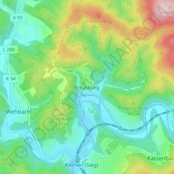 Freusburg topographic map, elevation, terrain