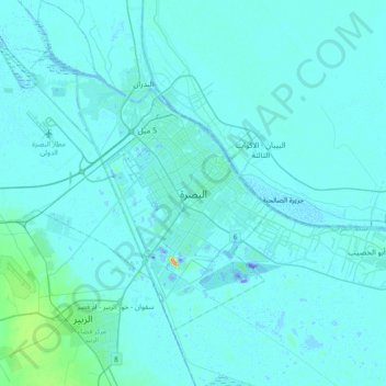 Basra topographic map, elevation, terrain