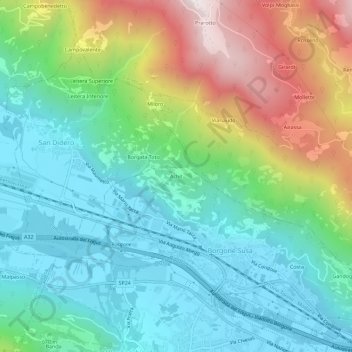 Achit topographic map, elevation, terrain