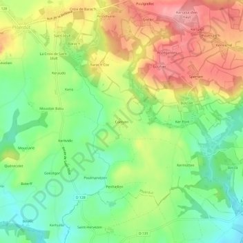 Coëtven topographic map, elevation, terrain