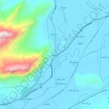 Bisotun topographic map, elevation, terrain