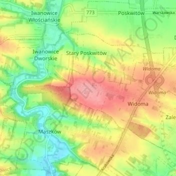 Słomiana topographic map, elevation, terrain