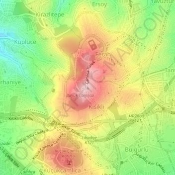Çamlıca Tepesi topographic map, elevation, terrain