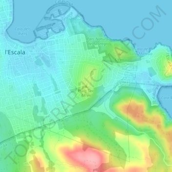 Puig Sec topographic map, elevation, terrain