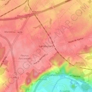 Lambusart topographic map, elevation, terrain
