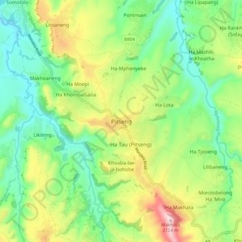 Pitseng topographic map, elevation, terrain