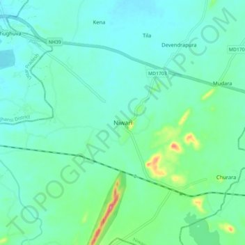 Niwari topographic map, elevation, terrain