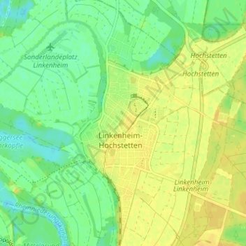 Linkenheim-Hochstetten topographic map, elevation, terrain