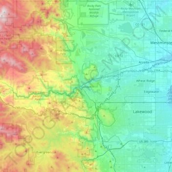 Golden topographic map, elevation, terrain
