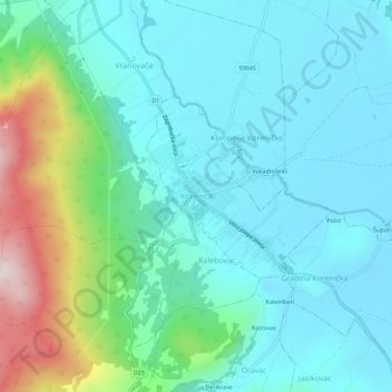 Korenica topographic map, elevation, terrain