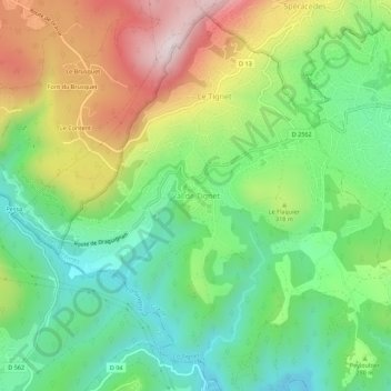 Val de Tignet topographic map, elevation, terrain