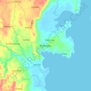 Malangas topographic map, elevation, terrain