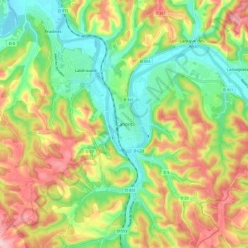 Cahors topographic map, elevation, terrain
