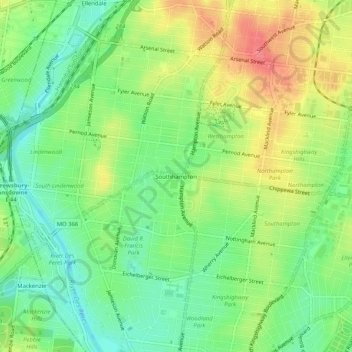 Southhampton topographic map, elevation, terrain