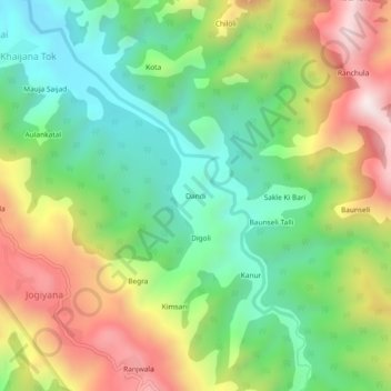 Dandi topographic map, elevation, terrain