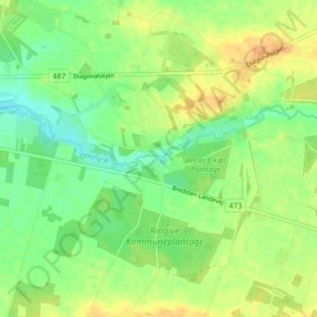 Langelund topographic map, elevation, terrain