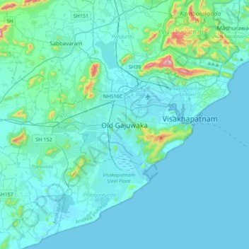 Old Gajuwaka topographic map, elevation, terrain