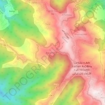 Aguemoune topographic map, elevation, terrain