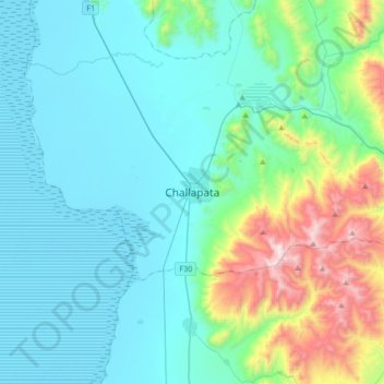 Challapata topographic map, elevation, terrain