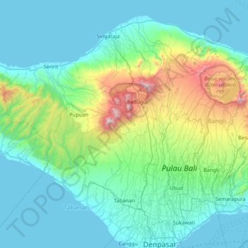 Bali Island topographic map, elevation, terrain