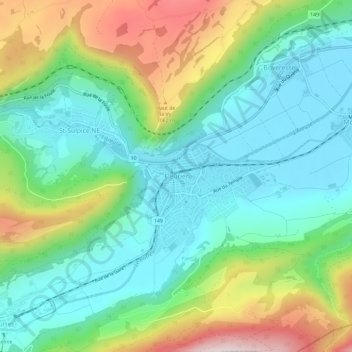Fleurier topographic map, elevation, terrain