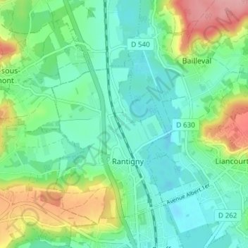Uny-Saint-Georges topographic map, elevation, terrain