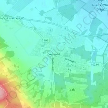 Veberöd topographic map, elevation, terrain